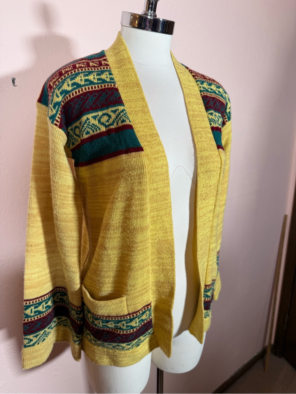 Vintage mustard yellow southwestern open front cardigan sweater small